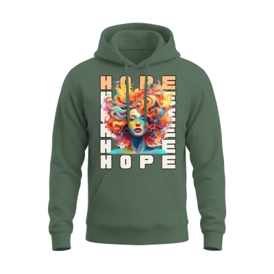 Glowing Women Head. Hope. Unisex Hoodie - Military Green