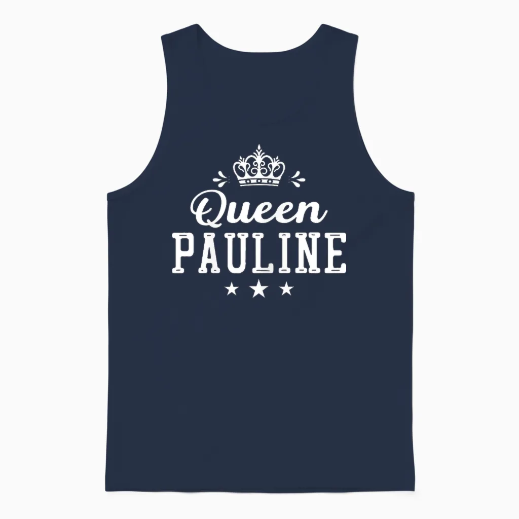 Femme Prénom Humour Cadeau Personnalisé Queen Pauline Unisex Tank Top in Navy