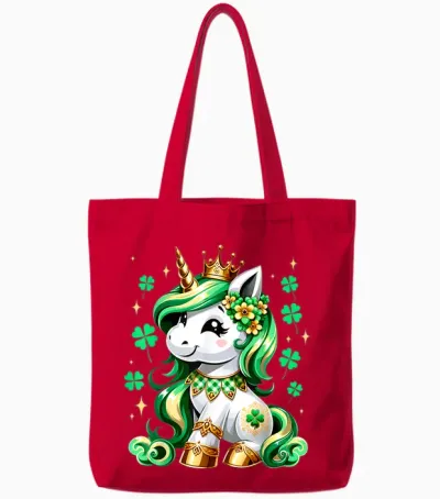 Cute Unicorn Shamrock St Patricks Day Girls Kids Lepricorn Tote Bags - Red