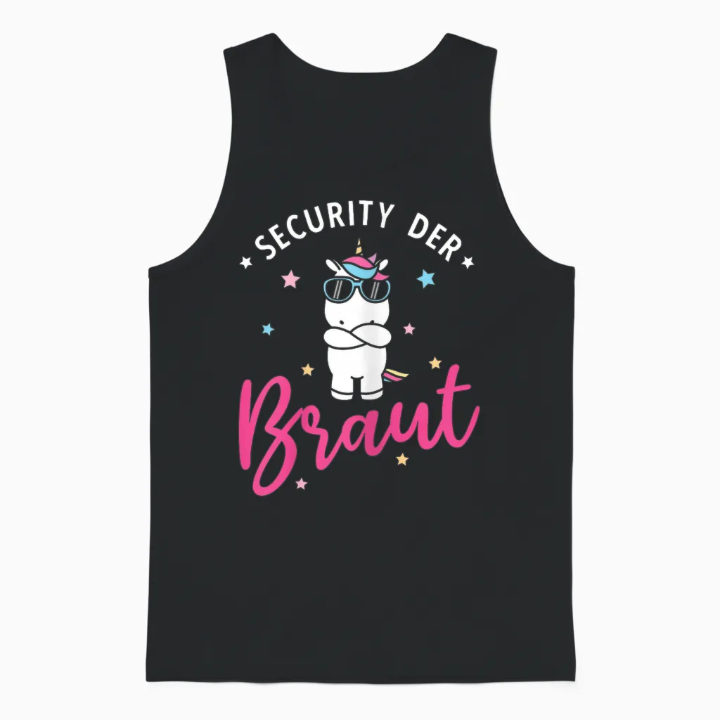 Women's Security of the Bride Unicorn Hen Night Party T-Shirt, Black, S Unisex Tank Top in Black
