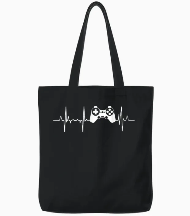 Mon Cœur Bat Pour Les Amateurs De Jeux Vidéo Ecg Tote Bags in Black