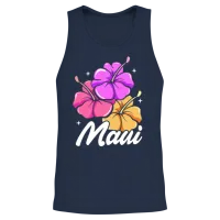 Maui Hawaii with Hawaiian Hibiscus Flowers Unisex Tank Top - Navy – 2