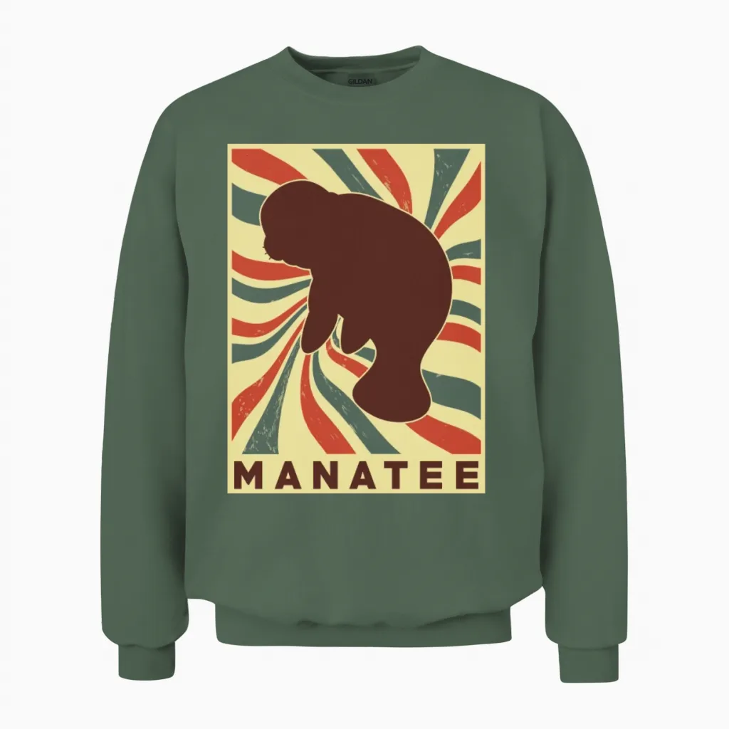 Manatee Retro Vintage Unisex Sweatshirt in Military Green