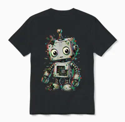Joli Graphique Rétro Glitch Robot Pixel Tech Unisex T-Shirt - Black