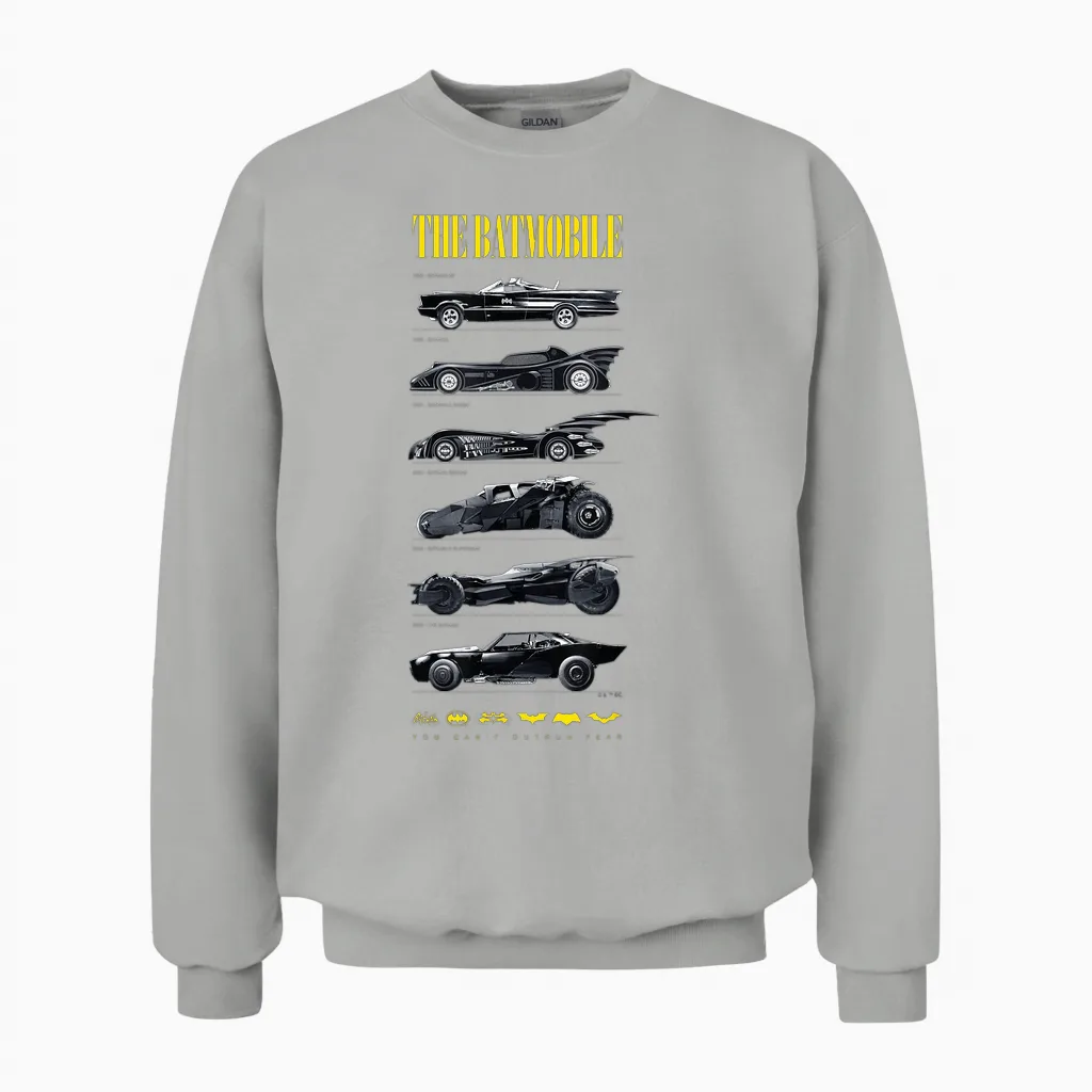 Batman 85th Anniversary Batmobile on Dark Unisex Sweatshirt in Ash