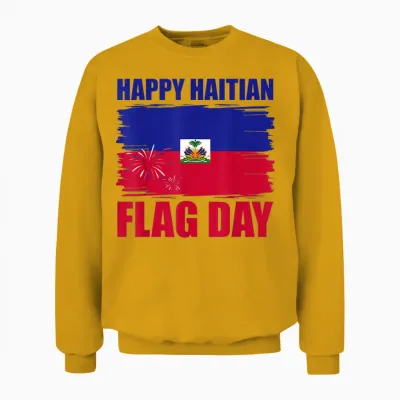 Fireworks Happy Haitian Flag Day Haiti Pride Men Women Unisex Sweatshirt - Gold