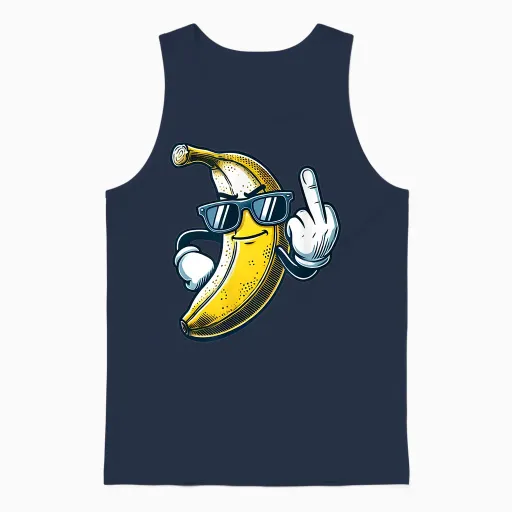 Funny Banana Fruit Showing Middle Finger Meme Unisex Tank Top - Navy