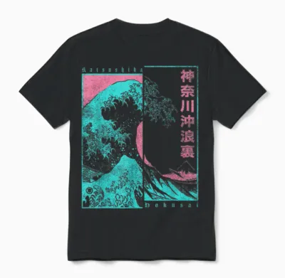 Japan Pop Art Welle Hokusai the Great Wave off Kanagawa Unisex T-Shirt - Black