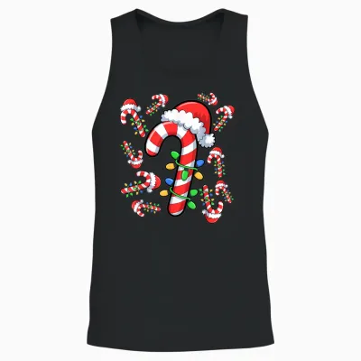 Red and White Candy Cane Santa Christmas Xmas Lights Unisex Tank Top - Black