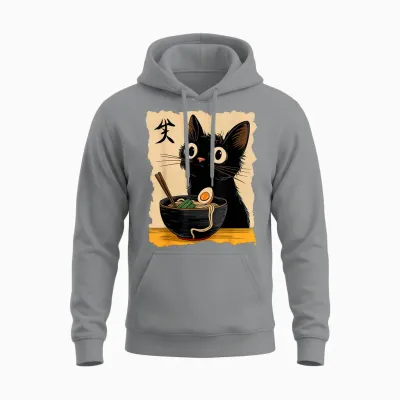 Black Cat Ramen Japanese Kawaii Anime Cat Ramen Unisex Hoodie - Sport Grey