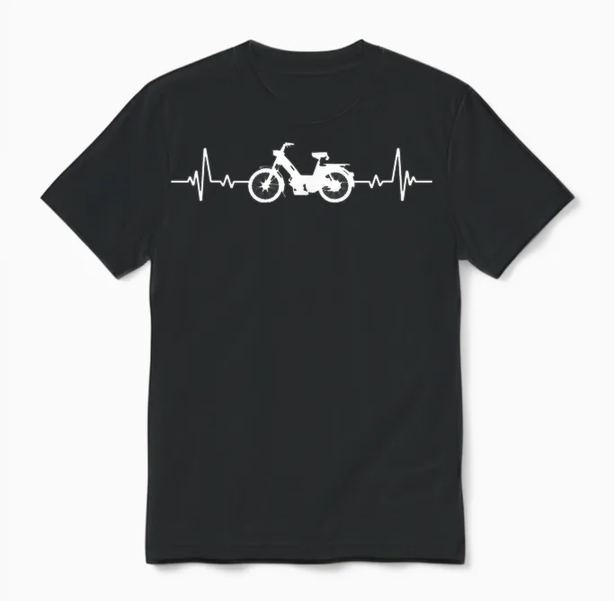Moped Mob Mobeur Moped Heartbeat Humour T-Shirt, Black, S Unisex T-Shirt in Black