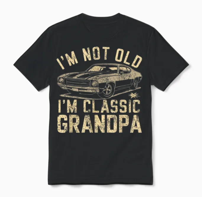 Funny Grandpa Classic Car Graphic Grandpa Gift for Christmas Unisex T-Shirt in Black