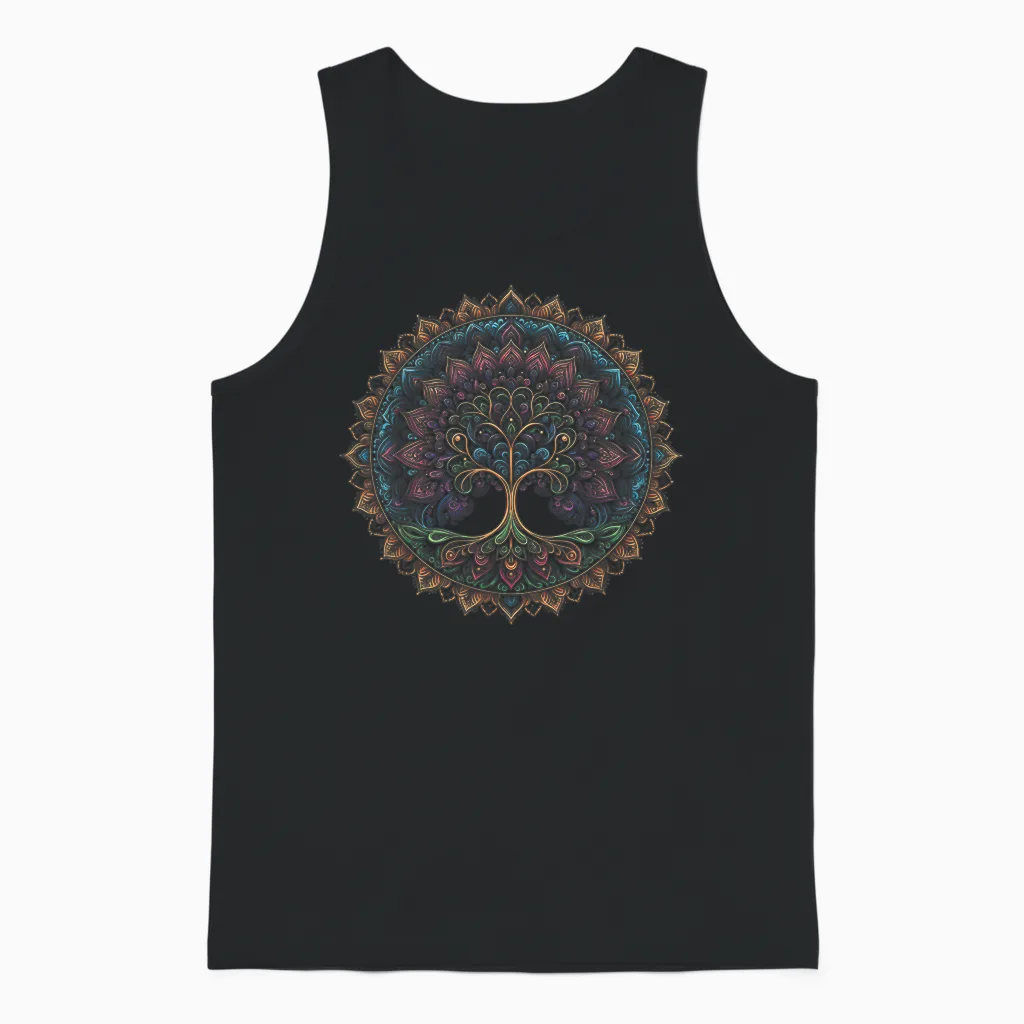 Cool Tree of Life Symbol in Mandala Style Art Man Woman T-Shirt, Black, S Unisex Tank Top in Black