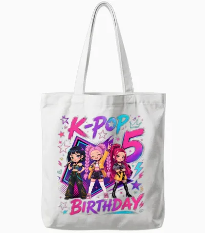 Kids It's My 5th K Pop Birthday Girl 5 Year Old K-Pop Bday Tote Bags - White