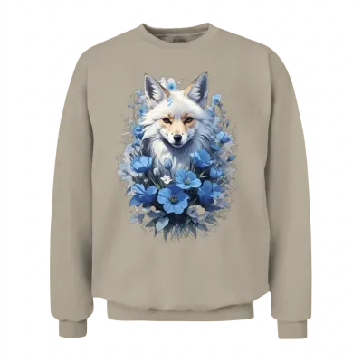 Beautiful Blue Fox Flower Design . Cute Fox Unisex Sweatshirt - Sand
