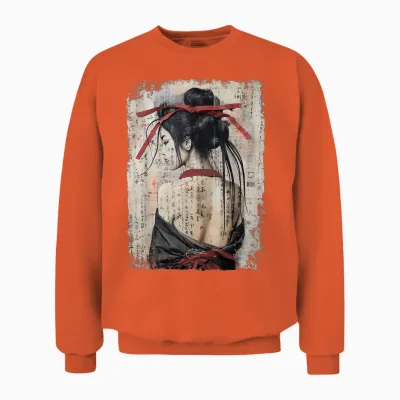 Geisha Asia Japan Woman Vintage Culture Tokyo Geisha T-Shirt, Black Unisex Sweatshirt - Orange