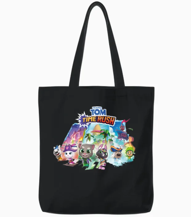Talking Tom Time Rush Tom and the Magic Gate Tote Bags in Black