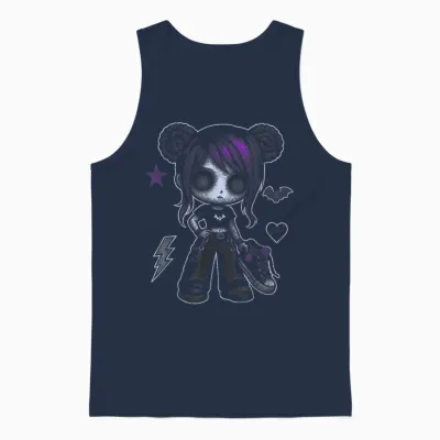 Emo Girl with Purple Highlights and Bat Goth Girl Unisex Tank Top - Navy