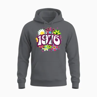 Retro Hippi Célébration 50 Ans Femme Anniversaire 1976 Unisex Hoodie - Charcoal