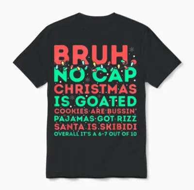 Funny Middle School Gen Alpha Slang Skibidi Rizz Christmas Unisex T-Shirt - Black