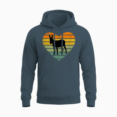 Ich Liebe Esel Retro Herz Silhouette Bauernhof Maultier Unisex Hoodie - Dark Heather