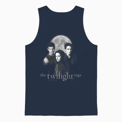 Twilight Saga Black & White Photo Jacob, Bella, Edward Movie Unisex Tank Top - Navy