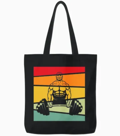 Body Building Retro Tote Bags - Black