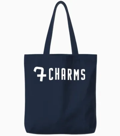 7charms Logo Mono White Tote Bags - Navy