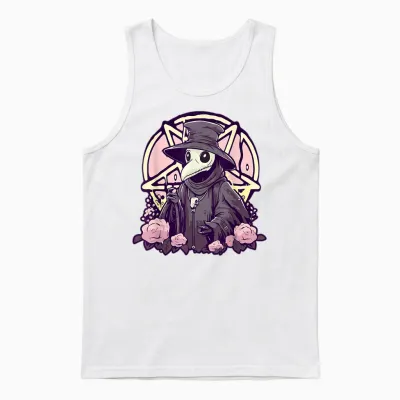 Pastel Goth Gruselige Pest Doctor Rosen Und Pentagramm Kawaii Unisex Tank Top - White