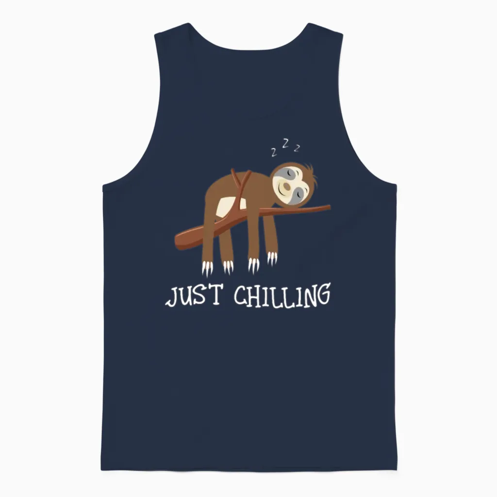 Sloth Just Chilling Unisex Tank Top in Navy