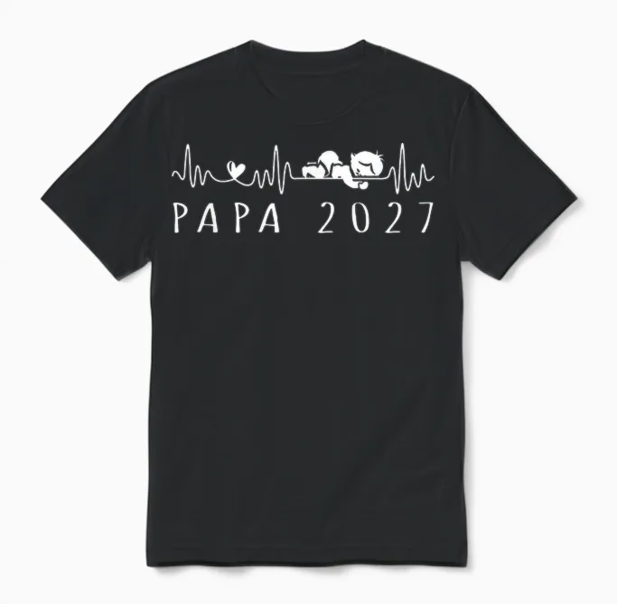 Futur Papa 2027 Battement De Cœur Annonce Grossesse Unisex T-Shirt in Black