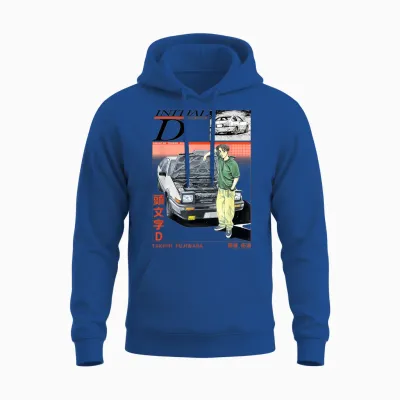 Initial D Takumi Open Hood Car Portrait Manga Anime Unisex Hoodie - Royal