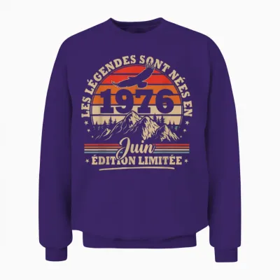 Vintage Anniversaire 50 Ans Cadeau Pour Né En Juin 1976 Unisex Sweatshirt - Purple