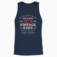 September 1974 Vintage Birthday Present Unisex Tank Top in Navy - 2