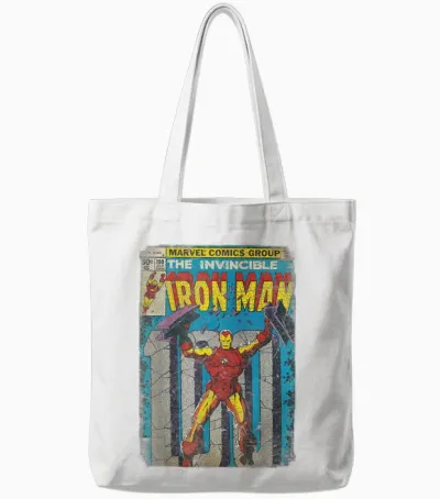 Iron Man Classic Retro Comic Vintage Cover Graphic Tote Bags - White