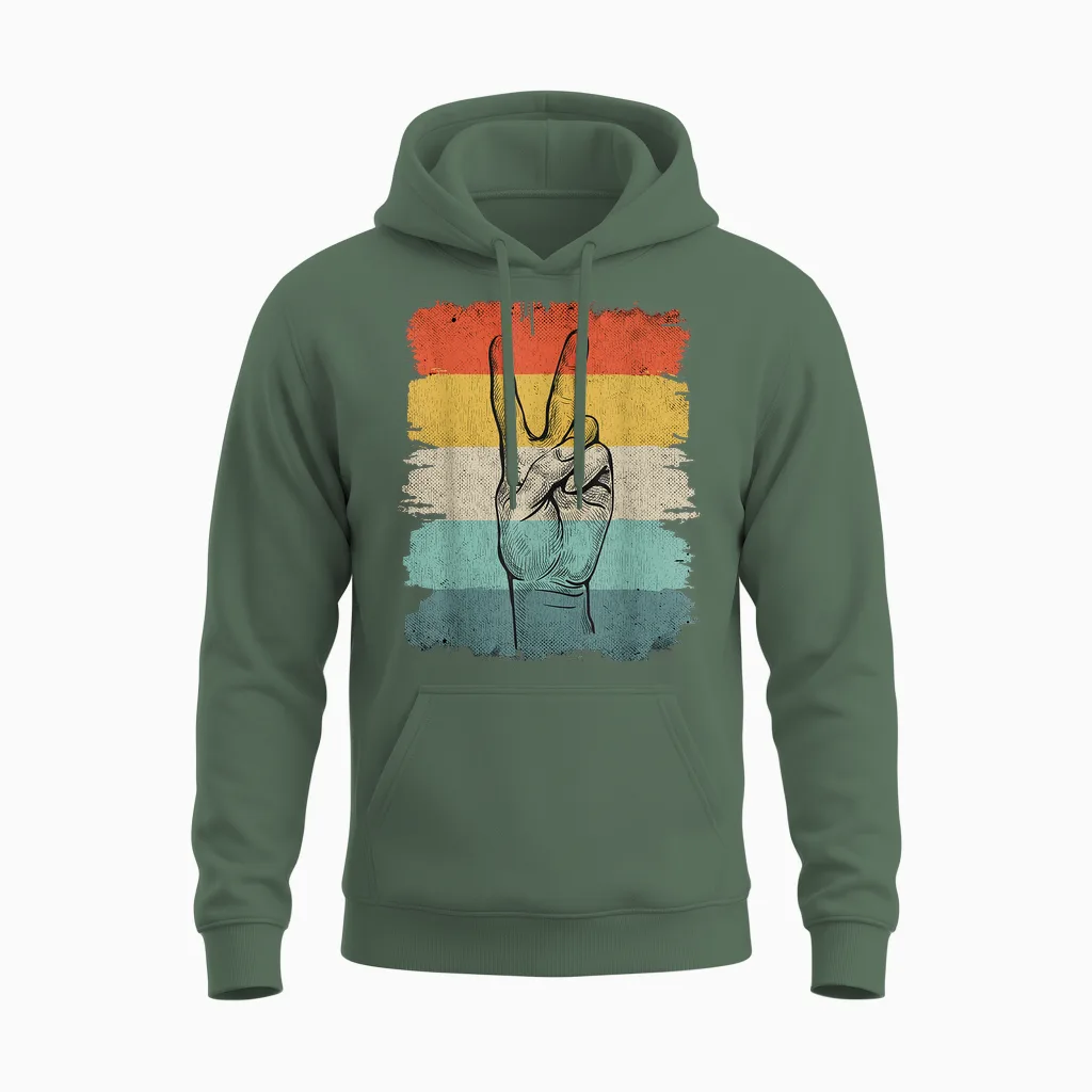 Frieden Handzeichen Peace Retro Unisex Hoodie in Military Green