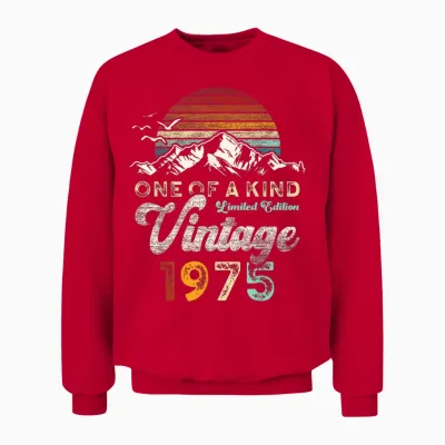 Vintage 1975 Birthday 51 Years Mountains Retro Unisex Sweatshirt - Red