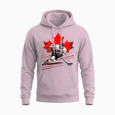 Canada Hockey T-Shirt, Black Unisex Hoodie - Light Pink