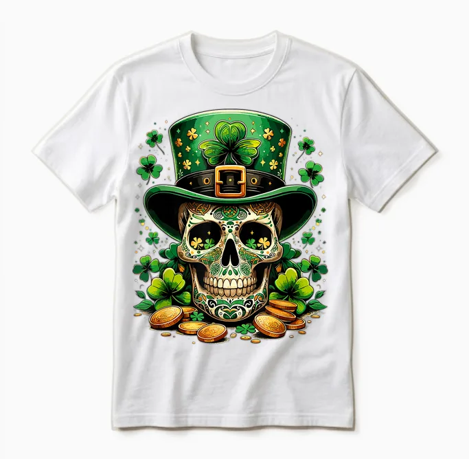 Goblin Skull St Patricks Day Shenanigans Saint Patrick T-Shirt, Black, S Unisex T-Shirt in White