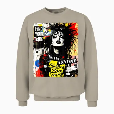 Punk Girl Graffiti 90s Urban Grunge Art Distressed Vintage T-Shirt, Black Unisex Sweatshirt - Sand