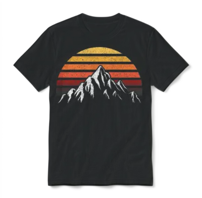 Retro Sunset Mountain Unisex T-Shirt - Black