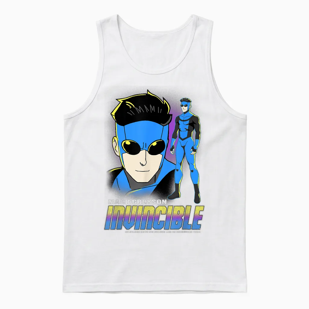 Invincible Mark Grayson Blue Suit Showcase Distressed Unisex Tank Top in White