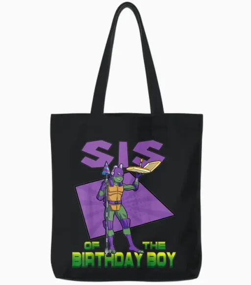 Mademark X Teenage Mutant Ninja Turtles - Donnie Sister of the Birthday Boy Pizza Theme Party Tote Bags - Black