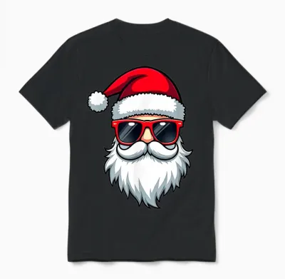 Cool Santa in Sunglasses Christmas Modern Holiday Art Tee T-Shirt, Black, S Unisex T-Shirt - Black