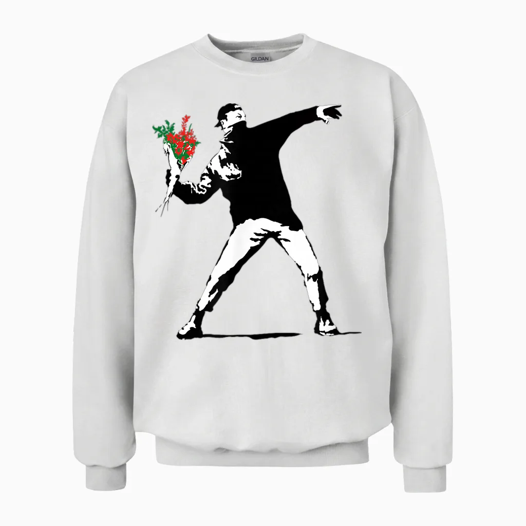 Banksy Papl2164 Graffiti Valentine's Day Art Love Is in the Air Unisex Sweatshirt in White