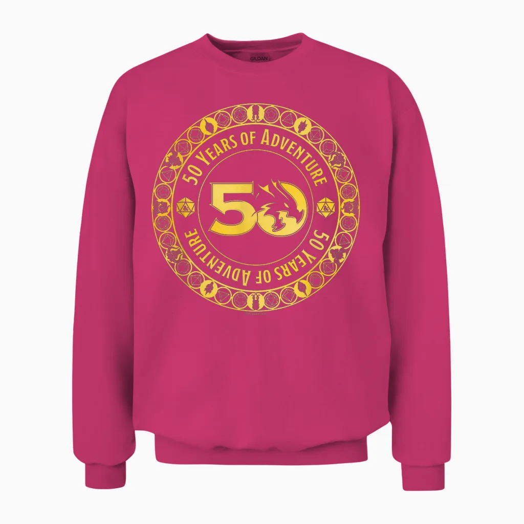 Dungeons & Dragons 50 Years of Adventure Gold Badge T-Shirt, Black, S Unisex Sweatshirt in Heliconia