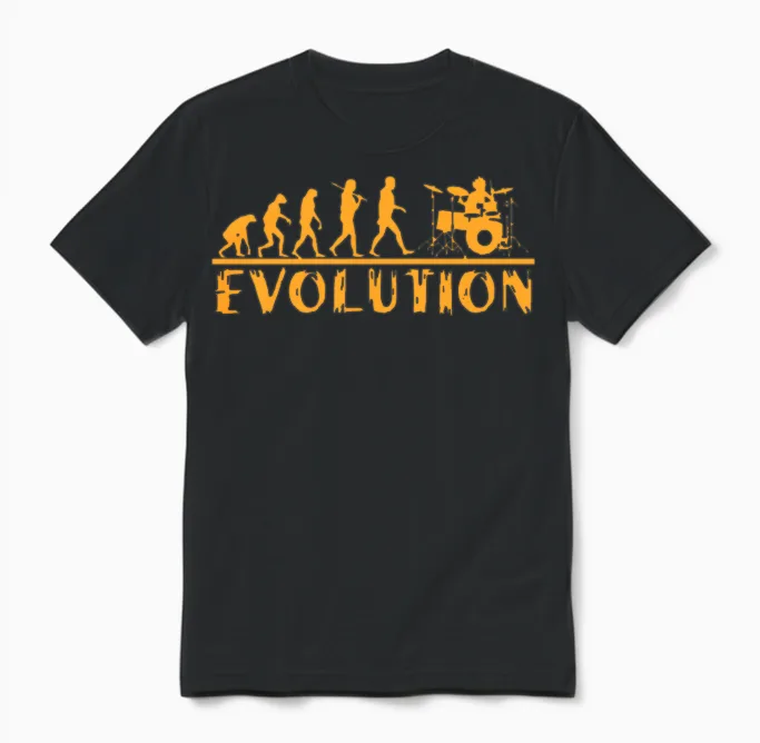 Evolution Drummer Funny Drums Unisex T-Shirt in Black