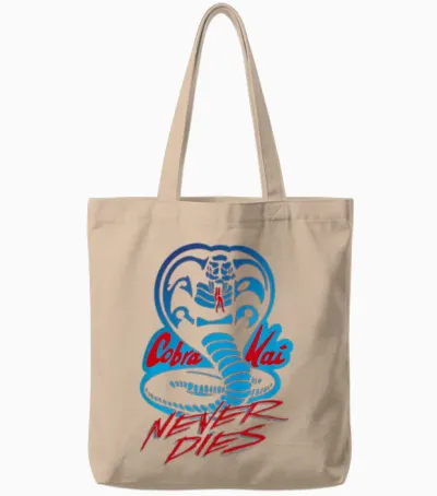 Cobra Kai Never Dies Blue and Red Cobra Logo Tv Show Tote Bags - Natural