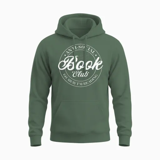 Anti Social Book Club Go Away I'm Reading Unisex Hoodie in Military Green