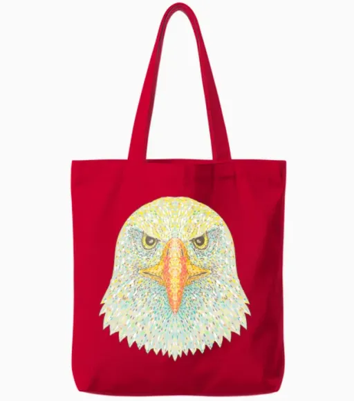 Bald Eagle Head Front View Pointillist Dot Art Tote Bags in Red